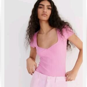 Zara Pink Ribbed Short Sleeve Bodysuit